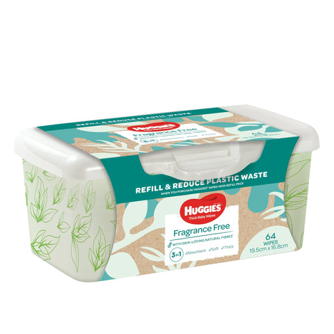 Huggies Thick Baby Wipes Fragrance Free Refillable Tub 64 Pack