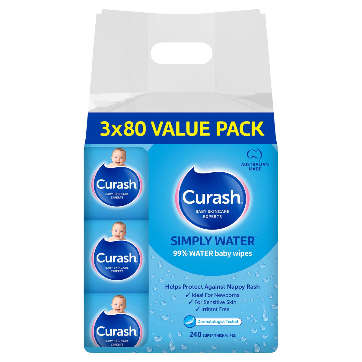 Curash Babycare Simply Water Wipes 3 x 80