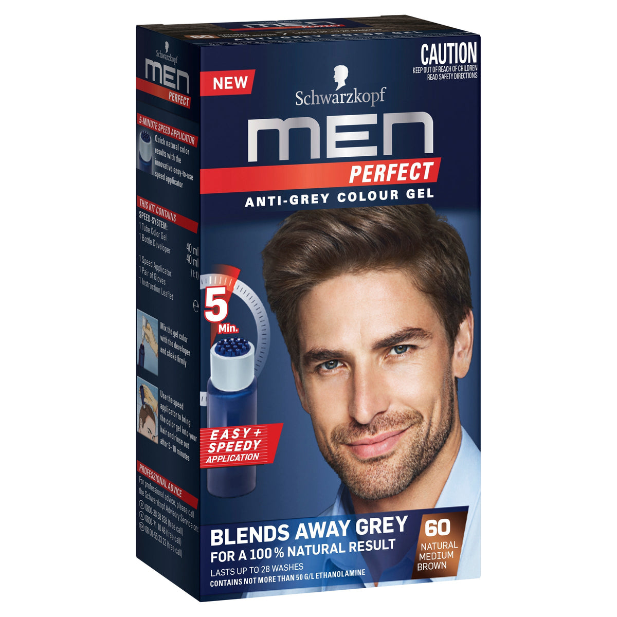 SCHWARZKOPF MEN PERFECT 60 NATURAL MEDIUM BROWN HAIR COLOUR