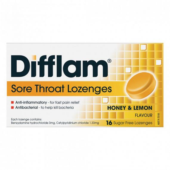 Difflam Lozenges Honey and Lemon Sugar Free 16