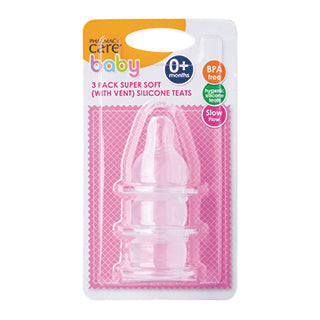 Pharmacy Care Narrow Neck Slow Flow Silicone Teats 0+ months  3 Pack(Out of Stock)