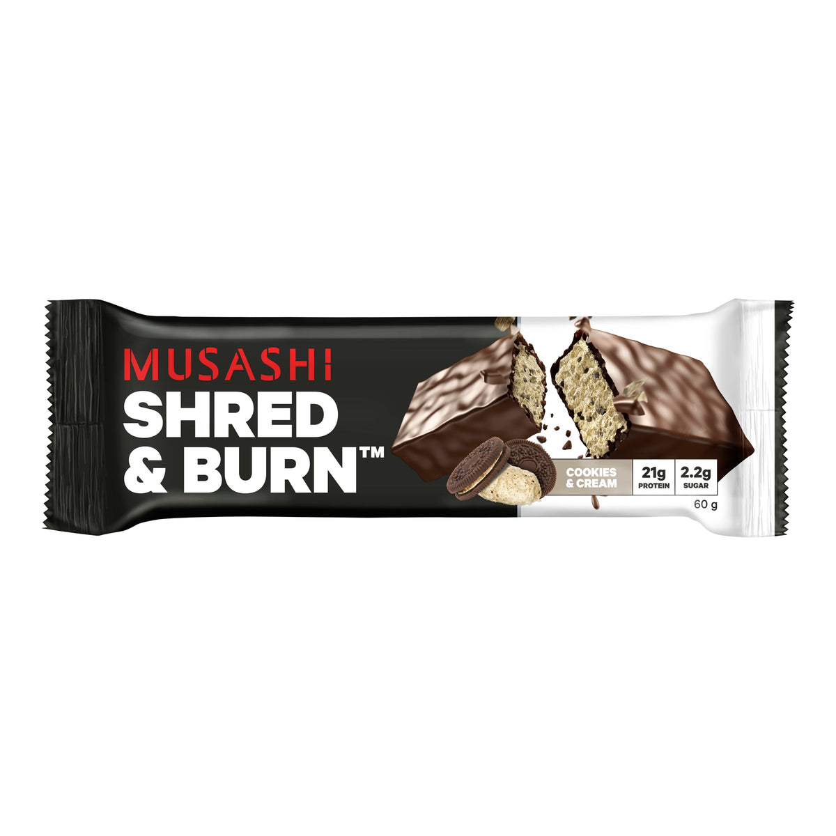 Musashi Shred and Burn Bar Cookies & Cream 60g 12PACK