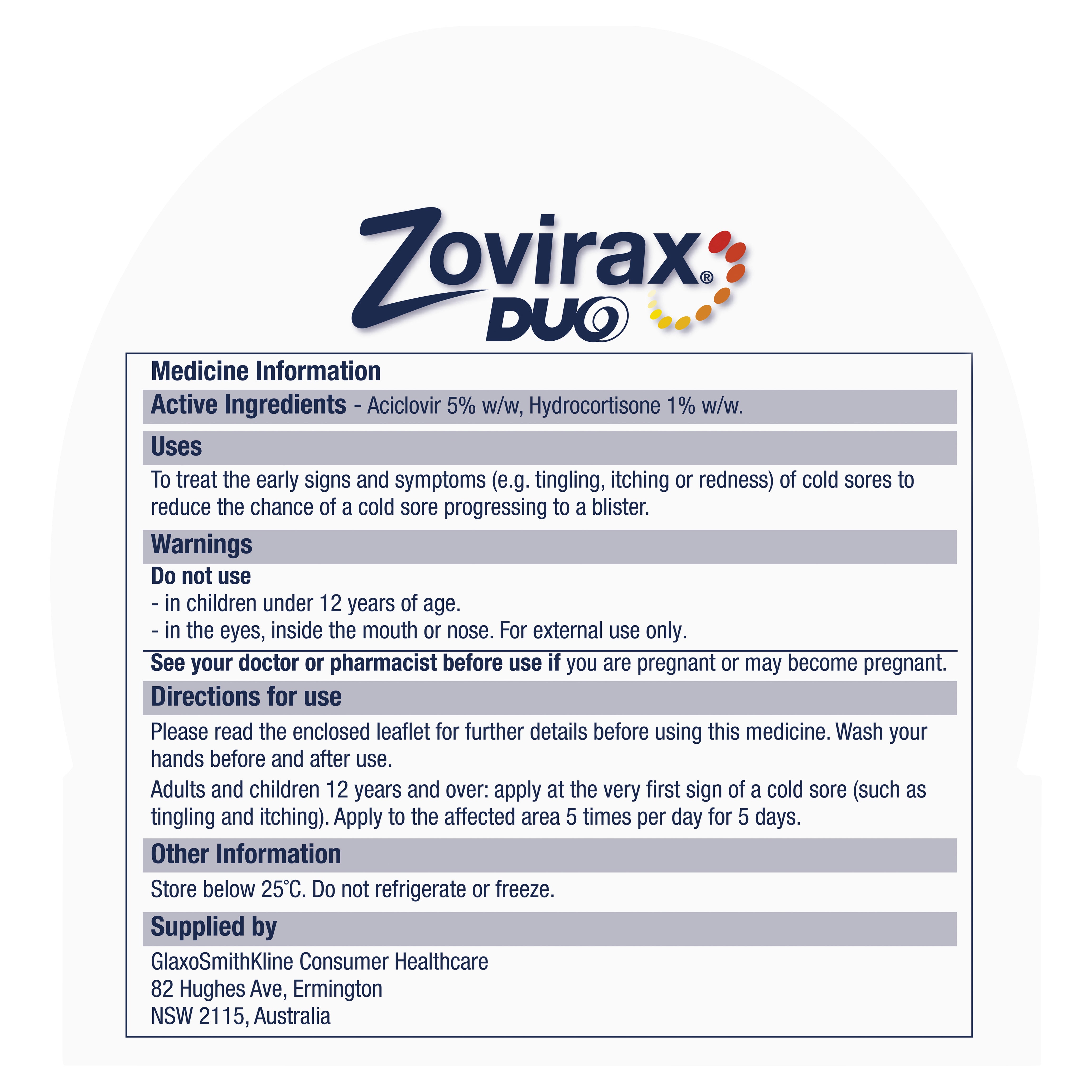 Zovirax Duo Cold Sore Crm Tube 2g