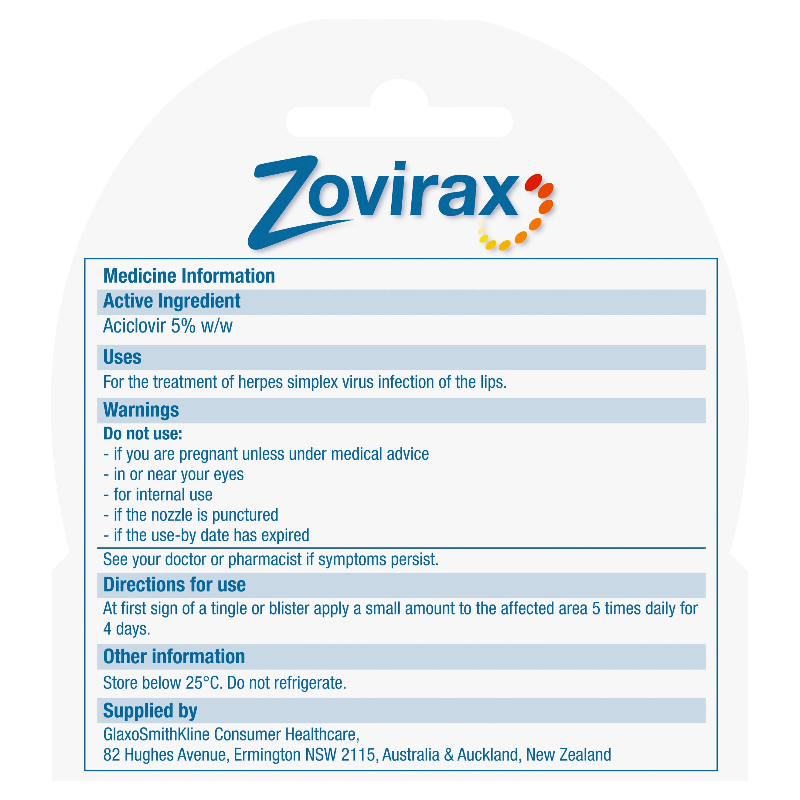 Zovirax Cold Sore Crm Tube 2g