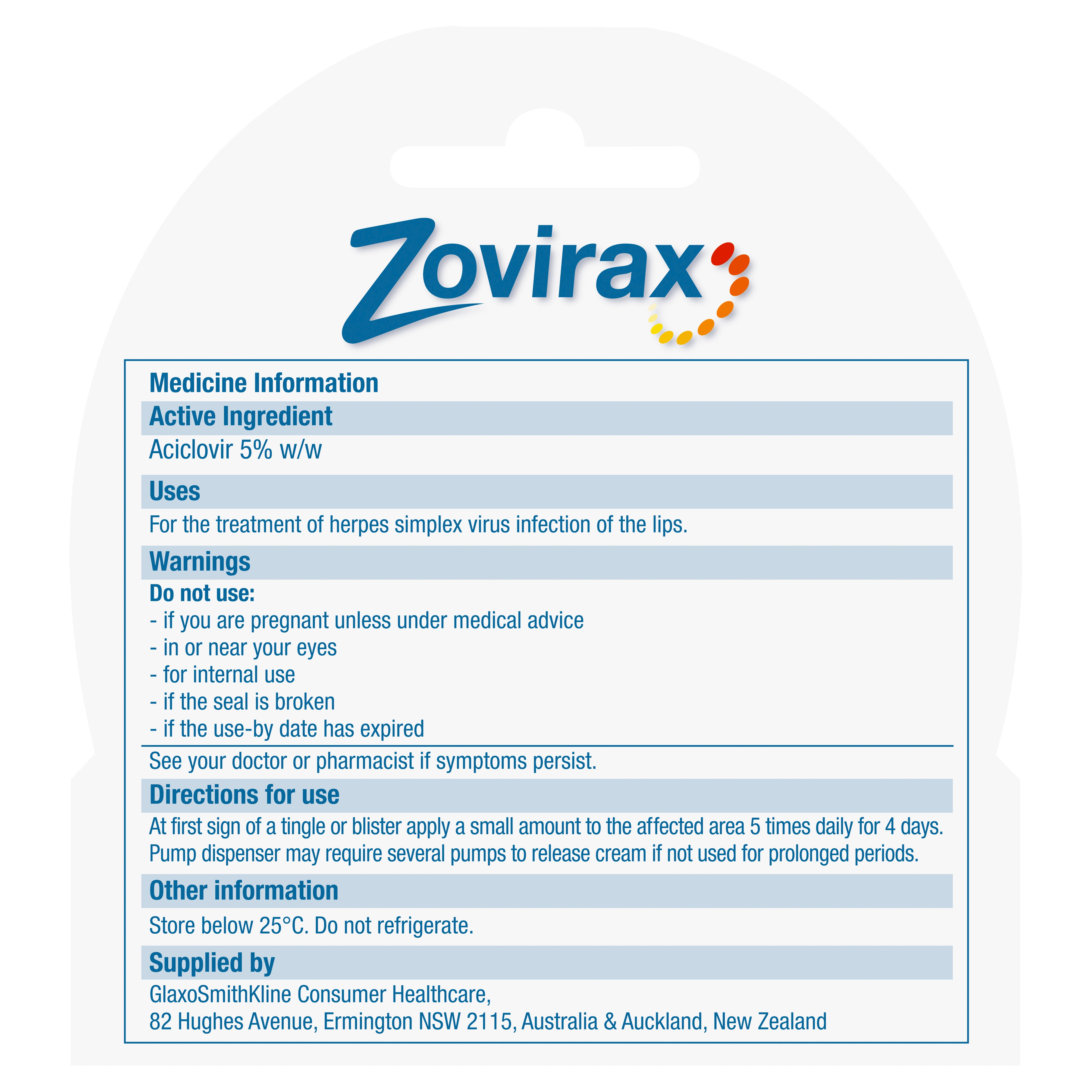 Zovirax Cold Sore Crm Pmp 2g