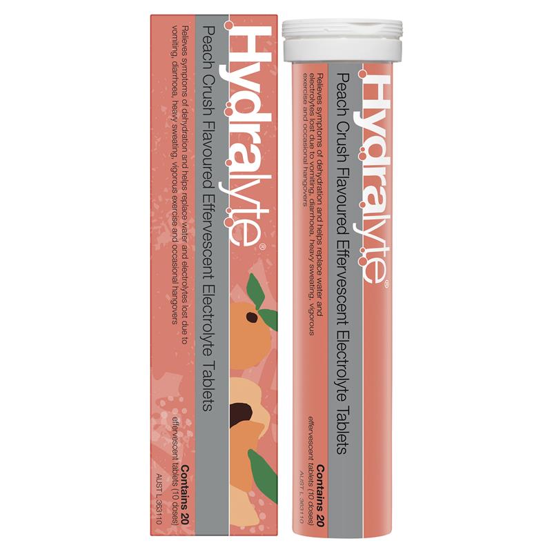 Hydralyte Electrolyte Effervescent Peach Crush 20 Tablets