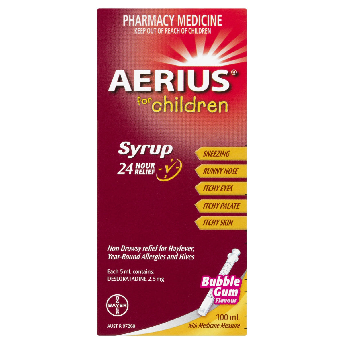 Aerius For Children Allergy Relief Antihistamine Bubblegum Syrup 100mL