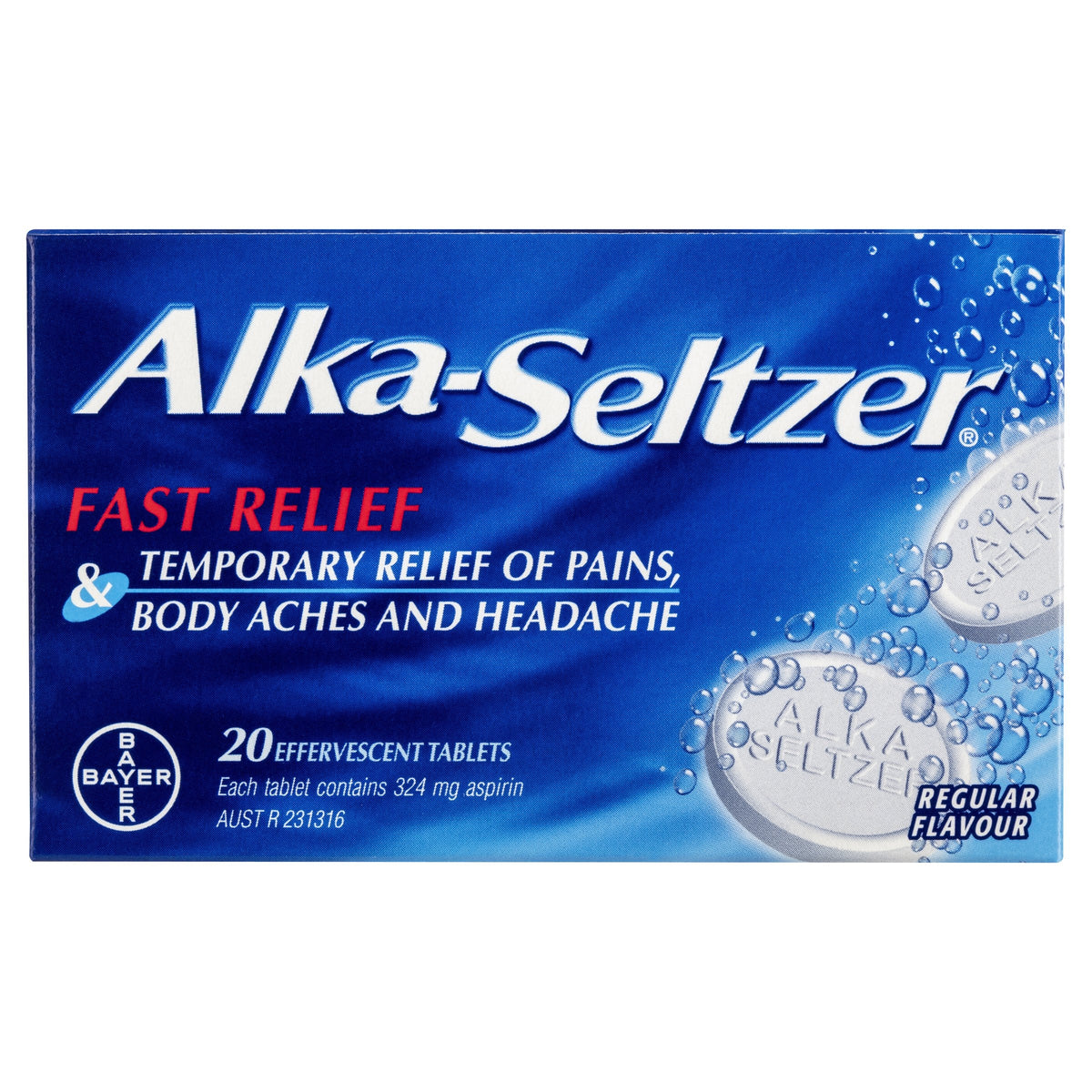 Alka-Seltzer Pain Relief Effervescent Tablets Regular Flavour 20 Pack