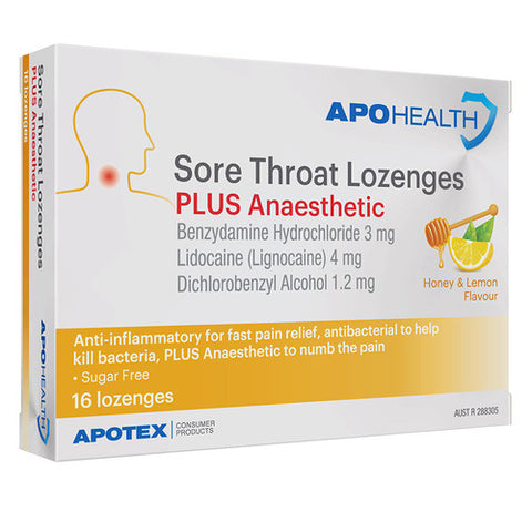 ApoHealth Sore Throat Lozenges PLUS Anaesthetic 16 Pack