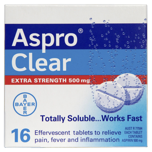 Aspro Clear Extra Strength Pain Relief Aspirin 16 Soluble Tablets