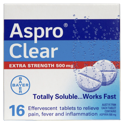 Aspro Clear Extra Strength Pain Relief Aspirin 16 Soluble Tablets