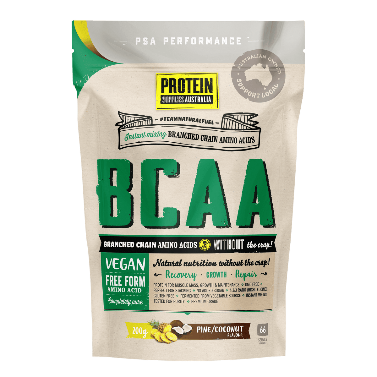 PROTEIN SUPPLIES AUSTRALIA Branched Chain Amino Acids Pine Coconut 200g