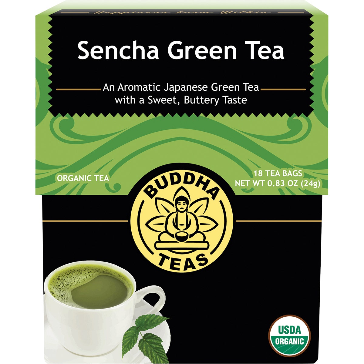 BUDDHA TEAS Organic Tea Bags Sencha Green Tea 18