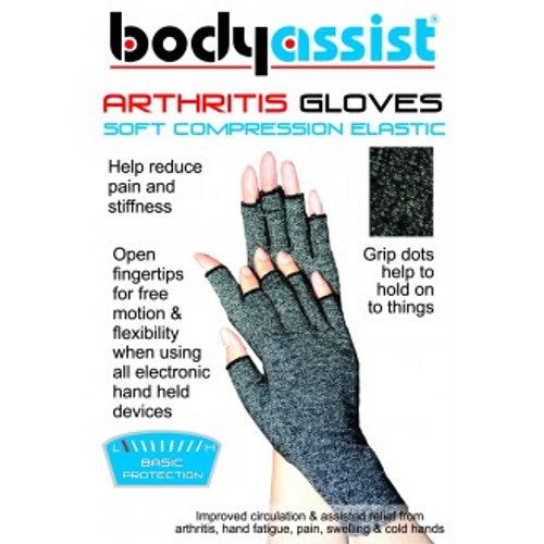 Body Assist Soft Compression Arthritis Gloves Grey Medium