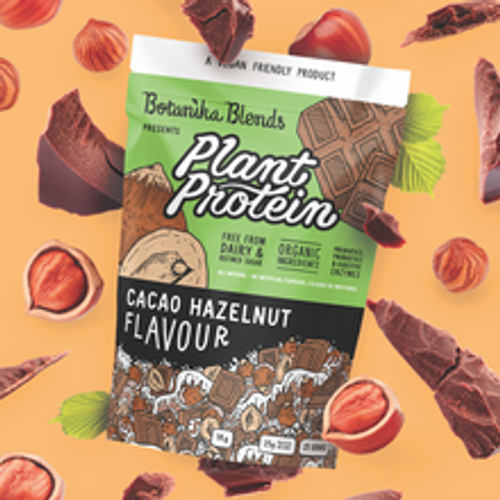 Botanika Blends Plant Protein Cacao Hazelnut 1KG packet with graphic background