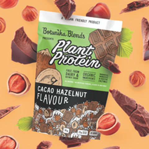 Botanika Blends Plant Protein Cacao Hazelnut 1KG packet with graphic background