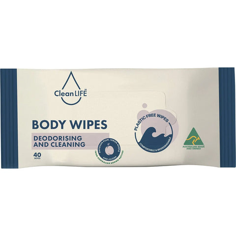 CLEANLIFE Body Plastic Free Wipes Deodorising and Cleaning 40pk