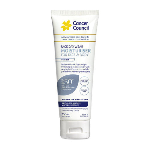 Cancer Council Face Daywear Moisturiser For Face & Body Water Resistant SPF50+ 150ml