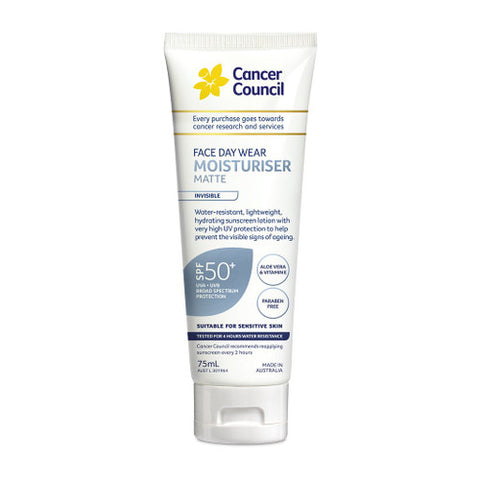 Cancer Council Face Daywear Moisturiser For Face & Body Water Resistant SPF50+ 75ml