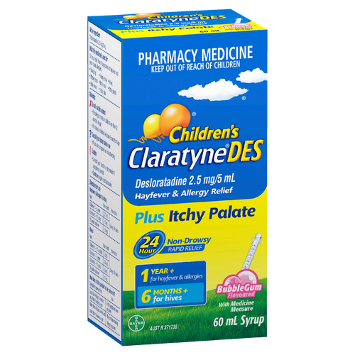 Children's ClaratyneDES Hayfever & Allergy Relief Bubblegum Syrup for Kids 60mL