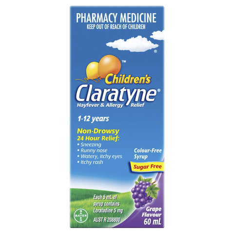 Claratyne Children's Hayfever & Allergy Relief Antihistamine Grape Flavoured Syrup 60mL