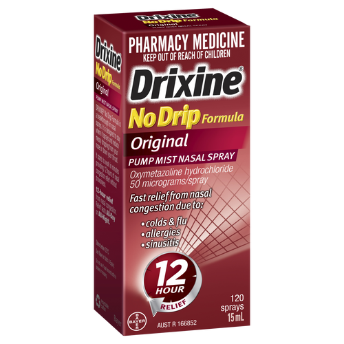 Drixine 12 Hour Relief No Drip Formula Original Pump Mist Nasal Spray 15ml