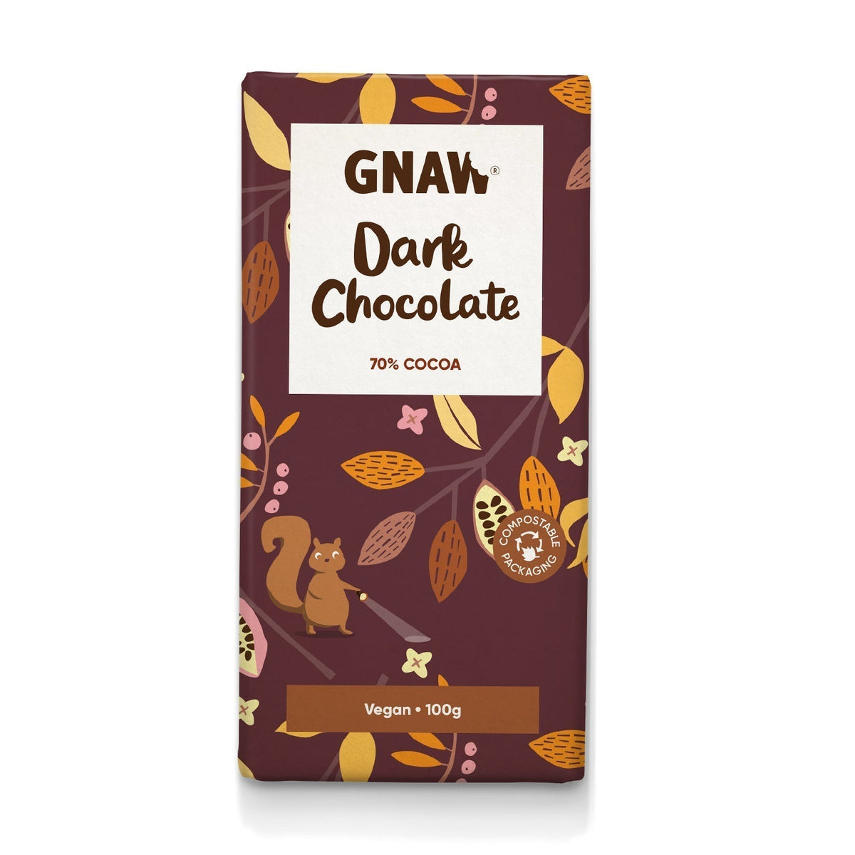 GNAW CHOCOLATE Handcrafted Dark Chocolate 70% 100g 12PK