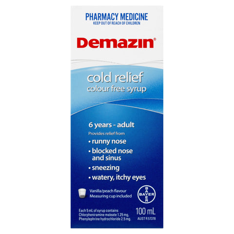 Demazin Kids 6+ Cold Relief Colour Free Syrup 100mL