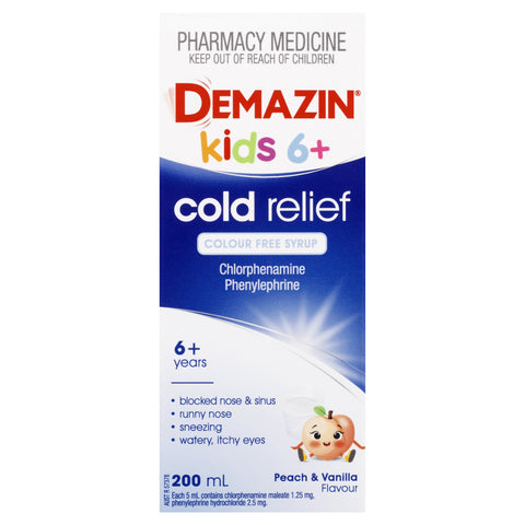 Demazin Kids 6+ Cold Relief Colour Free Syrup 200mL