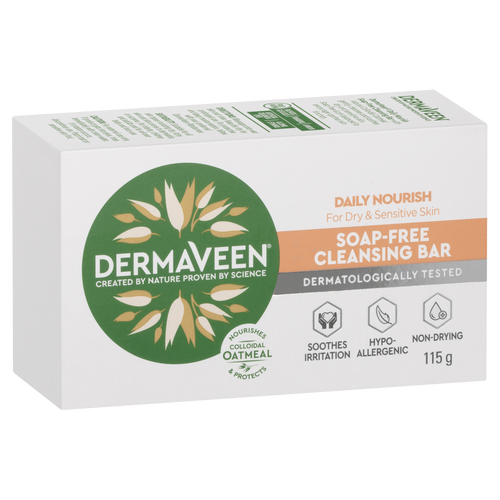 DermaVeen Daily Nourish Soap-Free Cleansing Bar for Dry & Sensitive Skin 115g