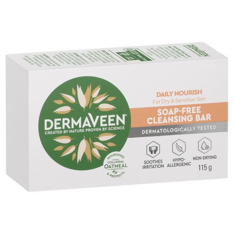 DermaVeen Daily Nourish Soap-Free Cleansing Bar for Dry & Sensitive Skin 115g