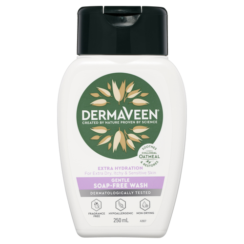 DermaVeen Extra Hydration Gentle Soap-Free Wash for Extra Dry, Itchy & Sensitive Skin 250ml