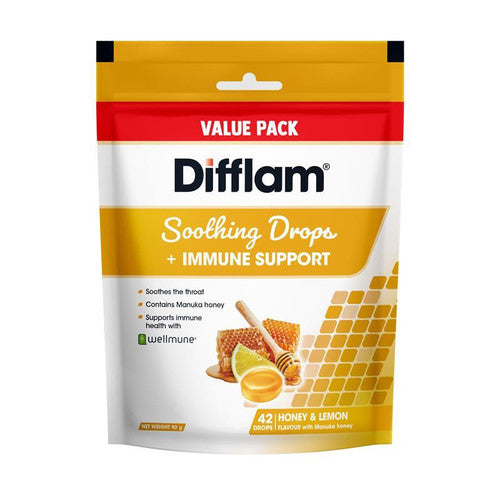 Difflam Soothing Drops + Immune Support Honey & Lemon flavour _ FP