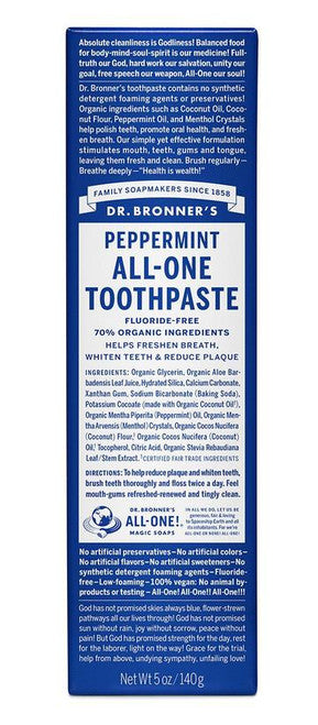 Dr. Bronner's All-One Peppermint Toothpaste packaging