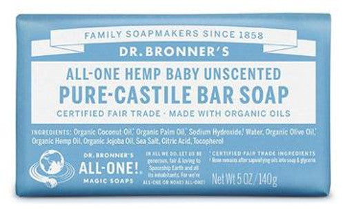 Dr. Bronner's Pure-Castile Unscented Bar Soap 140g