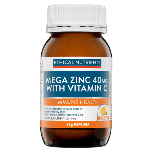 Ethical Nutrients Mega Zinc 40mg with Vitamin C Powder 95g Orange