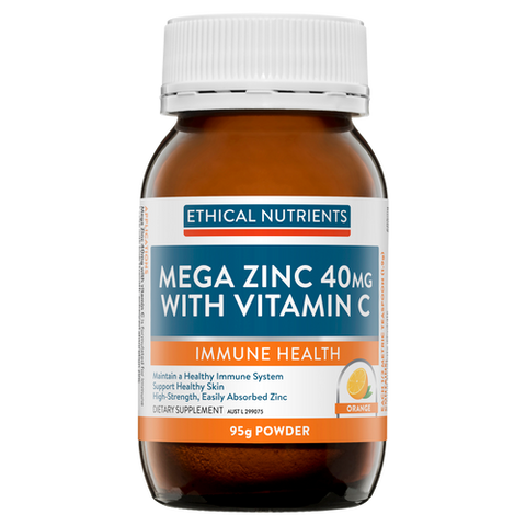 Ethical Nutrients Mega Zinc 40mg with Vitamin C Powder 95g Orange
