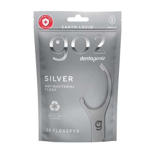 go2 dentagenie Silver Antibacterial Flosspyx Minty 36 Pack