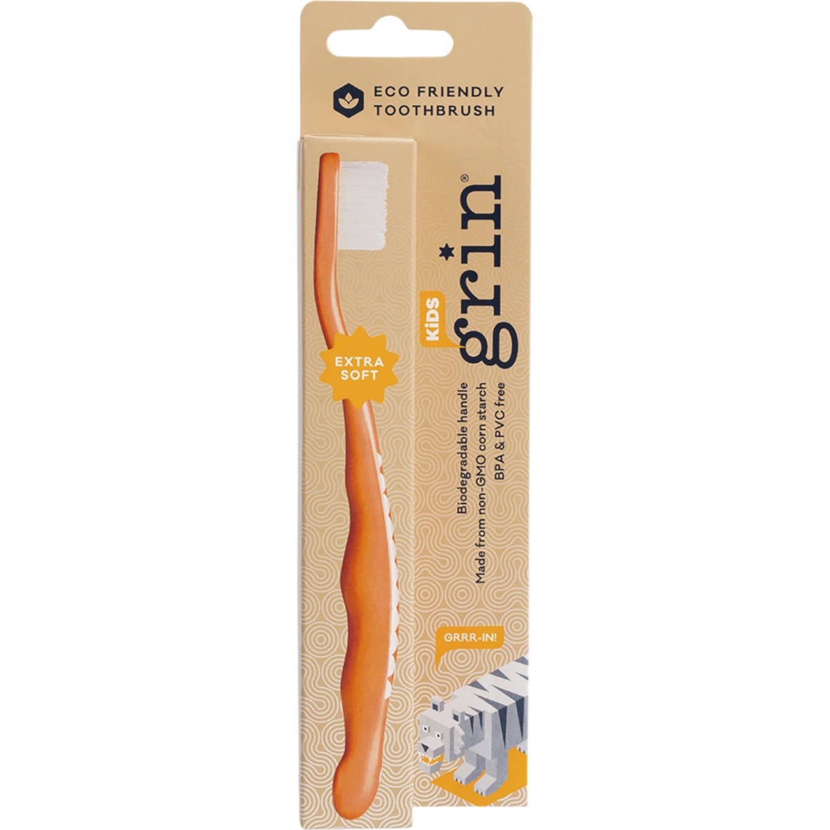 GRIN Biodegradable Toothbrush  Kids Ex Soft  Orange