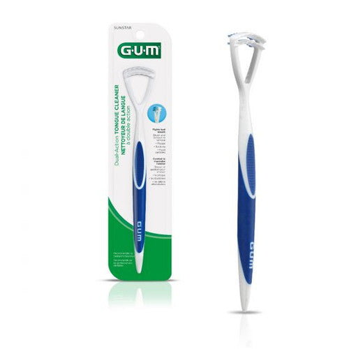 GUM Dual Action Tongue Cleaner Brush Scraper