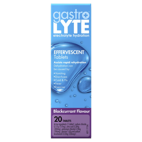 Gastrolyte Electrolyte Hydration Effervescent Tablets Blackcurrant 20 Tablets