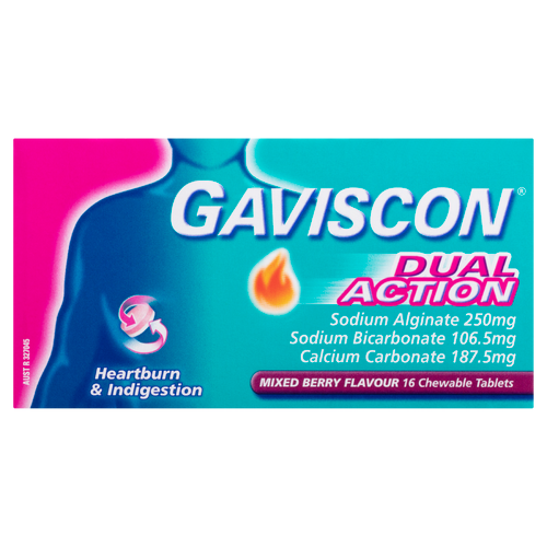 Gaviscon Dual Action Heartburn & Indigestion Relief Chewable Tablets 16 Pack - Mixed Berry