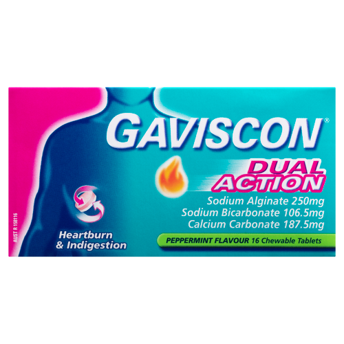 Gaviscon Dual Action Heartburn & Indigestion Relief Chewable Tablets 16 Pack - Peppermint