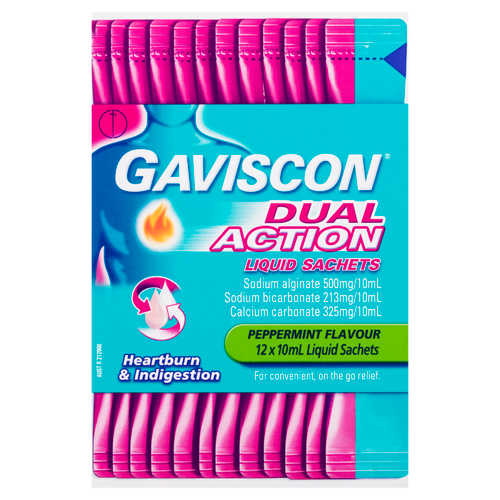 Gaviscon Dual Action Heartburn & Indigestion Relief Liquid Sachets 12 Pack