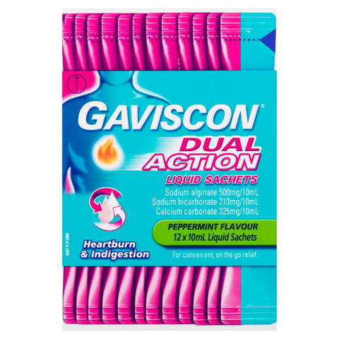 Gaviscon Dual Action Heartburn & Indigestion Relief Liquid Sachets 12 Pack