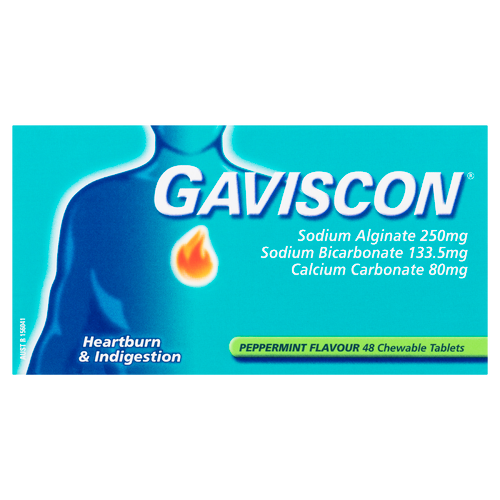 Gaviscon Heartburn & Indigestion Relief Chewable Tablets 48 Pack - Peppermint