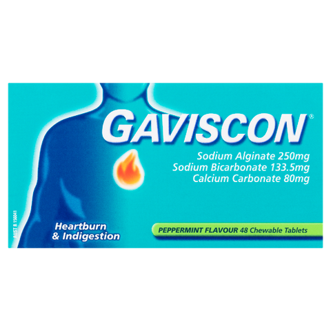 Gaviscon Heartburn & Indigestion Relief Chewable Tablets 48 Pack - Peppermint