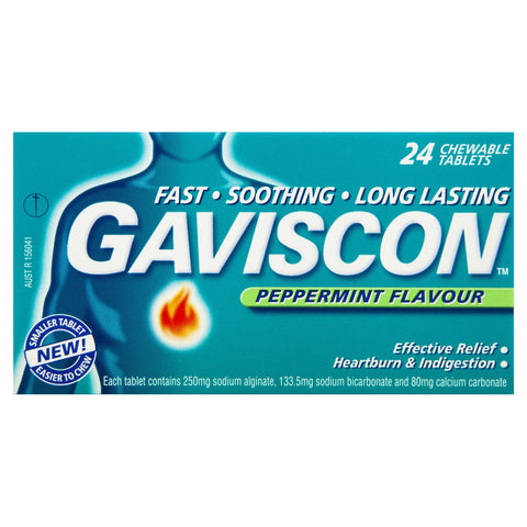 Gaviscon Chewable Tablets Peppermint Heartburn & Indigestion Relief 24 Pack