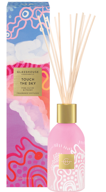 Glasshouse Fragrances Touch The Sky Pink Suede & Peony Fragrance Diffuser 250mL (Limited Edition) Front Pack