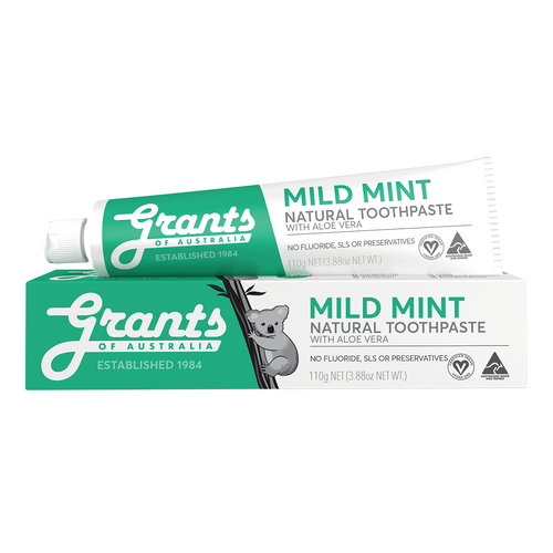 Grants of Australia Mild Mint Natural Toothpaste - Fluoride Free 110g